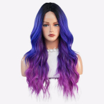 Merineitsi sinine lilla ombre pitsist esiosaga parukas &ndash; Fantaasiav&auml;rvilised lainelised juuksed eelnevalt l&otilde;igatud v&auml;ikese pitsiga, t&auml;iskapuutsparukas cosplay ja pidude jaoks (Ergas gradient) 67cm 26.37 inch lilla
