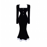 Vintage Bodycon Velvet Merineitsi peokleidid Naistele Elegantsed pitsist lapit&ouml;&ouml;d &Otilde;htuball Vestidos Naiste s&uuml;gistalveriided S must