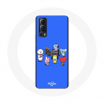 Coque pour Vivo Y72 BTS BT21 Tata Chimmy Cooky Rj Koya Shooky Et Mang Jouent De la musique Fond Bleu