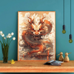 DIY Teemantmaal The Domineeriv draakon katusel Ristpistekomplekt Mosaiikkunst Teemantmaal T&auml;isringi/ruudukujulise teemantv&auml;rviga kodukaunistus Round 20x30cm