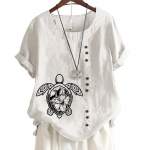 Naiste linane puuvillane vabaaja t-s&auml;rk 6 ainulaadse loomamustriga, &uuml;mara kaelusega, l&uuml;hikeste varrukatega S-5XL S