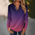 Naiste mood vabaaja V-kaelusega pikkade varrukatega vaba tr&uuml;kitud T-s&auml;rk naiste topp dekoratiivsete n&ouml;&ouml;pidega L sinine