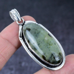 Natural Prehnite Gemstone Handmade 925 Sterling Silver Gift Pendant 2.29 w0i76