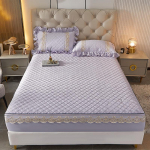 Tepitud kinnitatud lina Kolmeosaline puuvillane polsterdatud libisemisvastane madratsi kaitsekate mustusekindel kate 150cmx200cm 1pcs