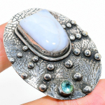 Natural Blue Lace Agate, Topaz Gemstone 925 Sterling Silver Pendant 1.89 e9h01