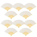 10 tk valged pulmade k&auml;siventilaatorid Bambusest kokkupandav paberist ventilaator kaasaskantavad pulmatarbed k&auml;sitsi lehvik kingituse kaunistamine k&uuml;laliste pulmaf&auml;nnile 10pcs valge
