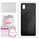 apgo Protective Skin Sticker for the back compatible with Samsung Galaxy A01 Core, Wrap Film, Foil, Vinyl - Pattern Black Leather