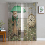 Kassimustriga Multifilmi T&uuml;llist L&auml;bipaistvad Kardinad Elutoa Kaunistuseks Kardin Tuppa Magamistuppa K&ouml;&ouml;ki Voile Organza Kardinad 135W x 114H(cm)