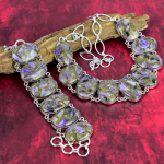 Vasest &scaron;aroiidist k&auml;ev&otilde;ru ja kaelakee ehete komplekt, 925 h&otilde;bedane komplekt &otilde;ele, kalliskivist k&auml;sitsi valmistatud reguleeritava ketiga ehtekomplekt naistele Adjustable With 8"-18"