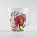 V Style portselankruus 450 ml, Fine Bone China teetass kohvitass, Camellia Flowers mustriga kohvikruus cappuccino jaoks, keraamilised teekomplektid roosa
