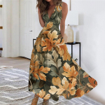 Naiste pikk kleit Maxi Kleit vabaaja kleit Swing Kleit Line Kleit Moodne T&auml;navar&otilde;ivad &Otilde;ues Kuup&auml;evaprint Varrukateta V-kaelusega kleit L