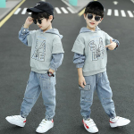Poiste s&uuml;gis&uuml;likond Korea versioon Mood Pullover Kevadine kaheosaline laste top + p&uuml;ksid 160 sinine