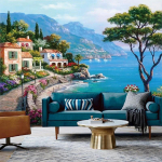 3D Seinamaali Tapeet Vahemere Maastik Seinapaberid Kodu Kaunistus Elutuba Diivan TV Taustaseina Paber 200 cm(W) x 140 cm(H)