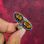 Tiger's Eye 925 t&auml;is sterlingh&otilde;be reguleeritav, s&otilde;rmus k&auml;sitsi valmistatud kalliskivi, kingitus emale antiikehted 4 kollane