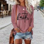 Topid Naistele Belief Faith Slogan Print &Uuml;markaelusega pikkade varrukatega T-s&auml;rk Fall Casual Slim Pullover naiste pikkade varrukatega top XS roosa