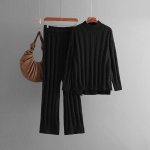 S&uuml;gis-talv laisk tuul lahtine k&otilde;rge kraega pullover, naiste &uuml;hev&auml;rviline pikkade varrukatega sviiter, kootud laia s&auml;&auml;rega p&uuml;ksid, kaheosaline komplekt One Size must