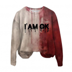 Naiste dressipluus 3D Bloodstain Print &Uuml;markaelusega vabaaja Halloweeni kummitusmaja Cosplay pikkade varrukatega avar kapuuts L