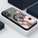 Ilus lilleline muster Magsafe &uuml;mbrisele iPhone 16 Pro Max 15 14 Plus 13 12 Pro 11 8 7 jaoks L&auml;bipaistev Matt P&otilde;rutuskindel Pehme Serv &Otilde;huke Magnetiline Telefoni&uuml;mbris iPhone 16 must