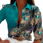 Naiste kevad-s&uuml;giss&auml;rk, topid, rev, pikkade varrukatega kunstkivist sulgedest tr&uuml;kitud &uuml;herealine s&auml;rk T&auml;navar&otilde;ivad 3XL roheline