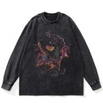 Streetwear Ehitusmasina Graafikaga Pestud Must T-s&auml;rk Puuvillane Unisex Suur Suurus Pikkade Varrukatega T-s&auml;rk S must