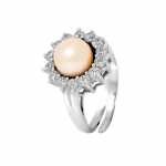PERLINEA - Bague V&eacute;ritable Perle de Culture d'Eau Douce Bouton 9-10 mm Rose Naturel - Taille R&eacute;glable - Argent 925 - Bijou Femme