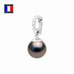 Compagnie G&eacute;n&eacute;rale des Perles &ndash; teemantripats 0,03 Cts ehtne Tahiti p&auml;rl, &uuml;mmargune 9-10 mm 18K valge kuld &ndash; naiste ehted