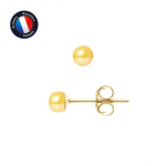PERLINEA - Boucles d'Oreilles - V&eacute;ritables Perles de Culture d'Eau Douce Boutons 4-5 mm Gold - Bijoux Femme - Or Jaune