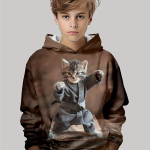 Lasteriided poistele kapuutsid Pikkade varrukatega Loominguline 3D-kassiprint Laste kevad-s&uuml;gisriided Vabaaja mood Pullover T&uuml;drukute r&otilde;ivad 100