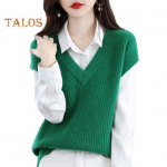 Naiste s&uuml;gistalvine vest V kaelus avara varrukateta silmkoeline &uuml;hev&auml;rviline paks kudum Pullover elastne hoida soojas kampsun vest kohv