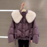 Korea moodne karusnahast kaelarihm naiste talvine valge jakk Naiste vintage l&uuml;hike soe mantel Naiste Parka &uuml;ler&otilde;ivad S lilla