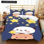 Kawaii Bubu ja Dudu 3D-tr&uuml;kiga Anime Voodipesukomplekt Tekikate Tekk Voodi &Uuml;he Inimese Twin T&auml;is King Queen Suurusega Voodipesukomplekt Lastele EU single(135x200cm) beige