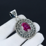 Kashmiri rubiinist ripats k&auml;sitsi valmistatud ehted 925 sterling h&otilde;bedast kaelakee Kashmiri rubiinist v&auml;&auml;riskivist ehte ripats kingitus talle uueks aastaks 1.97" roosa