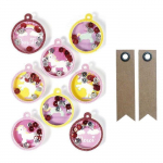 8 stickers 3D Boules Licorne 4,5 cm + 20 &eacute;tiquettes kraft Fanion
