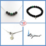 Pierres et Min&eacute;raux. Parure Bracelet Collier Perles Malachite + Onyx noir mat 8 mm. Chaine Taille personnalisable.