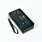 Naiste pikk rahakott randmepaelaga, suure mahutavusega, pehmest nahast, topeltlukuga, tr&uuml;kitud klats, mobiiltelefoni kott