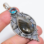 Labradorite, Blue Topaz Handmade 925 Sterling Silver Jewelry Pendant 2.88 j2s56