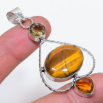 Natural Tiger Eye, Citrine 925 Sterling Silver Jewelry Pendant 2.68 q0l71