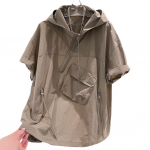 Meeste Humala t&auml;navar&otilde;ivaste kapuuts lukuga rihmaga dekoratiivklapiga tasku detaili lahtiselt istuva l&uuml;hikeste varrukatega &uuml;hev&auml;rviline naiste p&auml;ikesekaitses&auml;rk XXXL khaki