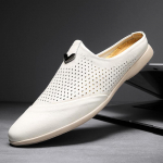 Kingad Mehed Nahk Meeste Mules Vabaajajalatsid Mees Mokassiinid Pooltossid Mood Sapato Masculino Mocassin Homme Chaussure L&auml;bil&otilde;ikega 38 valge
