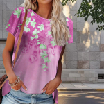 Naiste suvine lilleprindiga T-s&auml;rk, retro stiilis l&uuml;hikeste varrukatega t-s&auml;rgid, vabaaja tr&uuml;kitud topid XS sinine