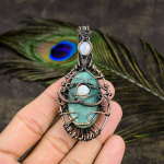 Amazonite, Moonstone Copper Wire Wrap Jewelry Pendant 3.31 l5h40
