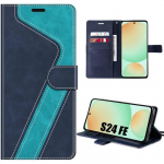 Coque pour Samsung Galaxy S24 FE (pas pour S24) - Flip Case Synth&eacute;cuir Bleu Anti-Rayures Antichoc