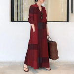 S&uuml;gis- ja talve naiste s&auml;rk-kleidid ruudulise mustriga s&auml;rk-kleidid elegantsed &uuml;he rea n&ouml;&ouml;biga pikkade varrukatega s&auml;rk-kleidid XXXL
