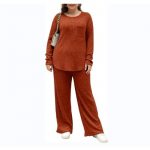 Naiste s&uuml;gis- ja talvine pikkade varrukatega toppide ja p&uuml;kste komplekt, kaheosaline suur naiste koduriietus 1XL