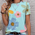 Naiste suvine lilleprindiga T-s&auml;rk, retro stiilis l&uuml;hikeste varrukatega t-s&auml;rgid, vabaaja tr&uuml;kitud topid XS