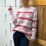 Women Christmas Sweater Long Sleeve  Printed knitting Sweater Tops S roosa