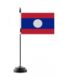 Drapeau de Table - Laos - 14 x 21 cm - Pol&uuml;ester - Mat en Plastique - Impression Recto/Verso