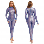 Naiste Metallik L&auml;ikiv T&auml;ispikk Bodysuit L&auml;bipaistev Reivi Peo &Ouml;&ouml;klubi Jumpsuit Pikkade Varrukatega Pikkade P&uuml;kstega Selja Lukuga Catsuit Klubiriietus L sinine