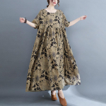 Suur suurus Puuvillane Vintage Lillemustriga Pikkade varrukatega Kevad S&uuml;gis Kleit Naistele Vabaaja Lahtine Elegantne Kleit Rannar&uuml;&uuml; Naine One Size