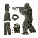 5 tk/komplekt Ghillie &uuml;likond jakiga p&uuml;ksid kapuuts Garland kandekott 3D kamuflaaž jahiriietus noorte t&auml;iskasvanute metsariided S roheline